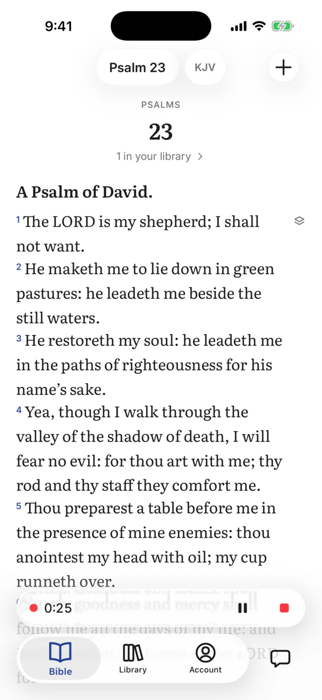 Recording a sermon on iPhone while reading Psalm 23