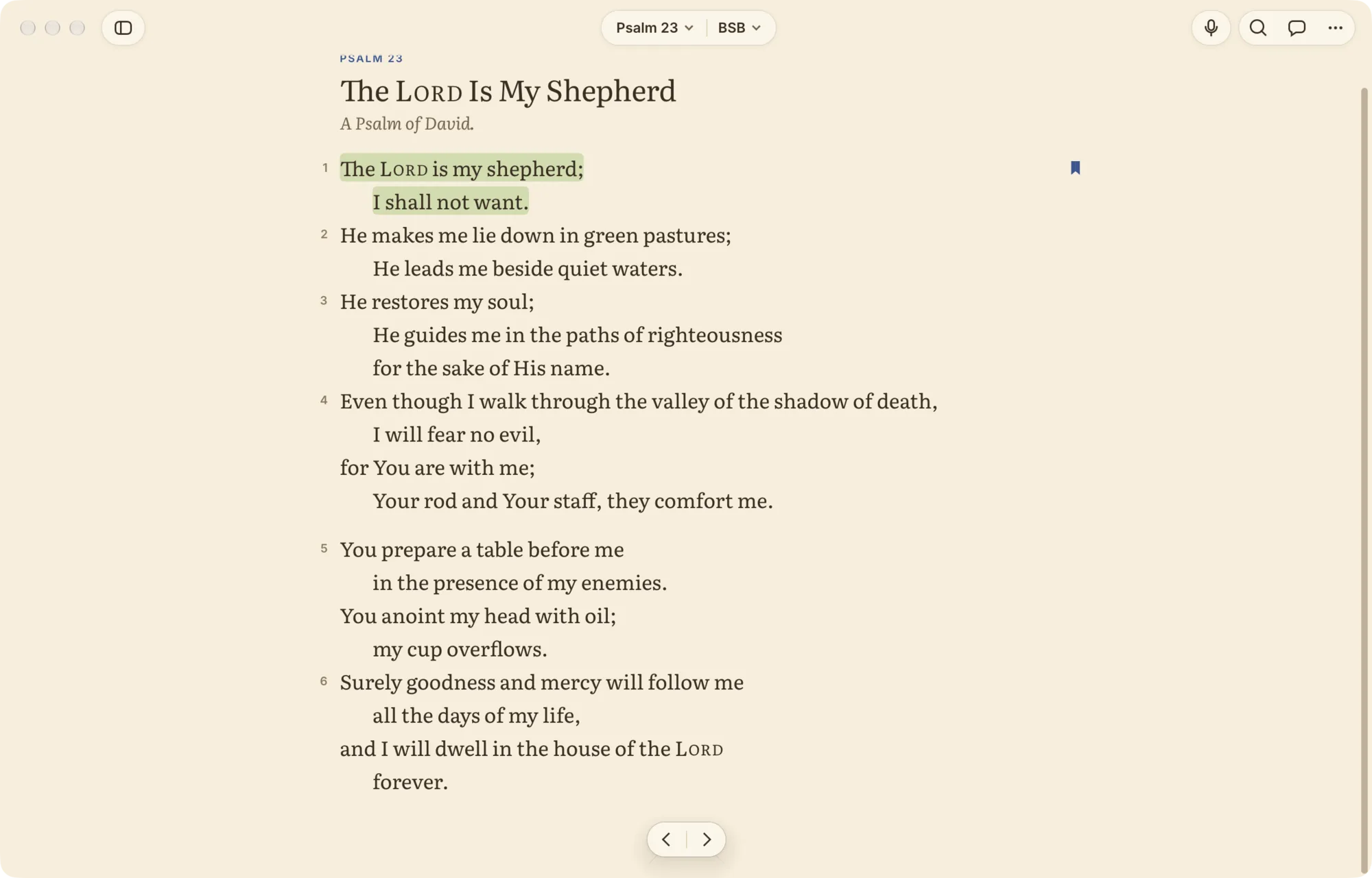 Psalm 23 in the Berean Standard Bible, in the warm Paper theme